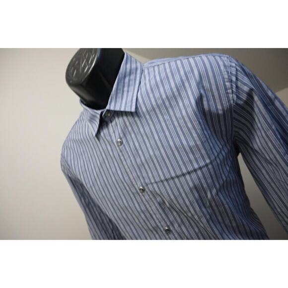Armani Exchange AX Slim Fit Dress Shirt Pearl Snap Up Stretch Stripe Mens Medium - Picture 1 of 6